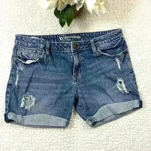 Bullhead Boyfriend MidRise Faded Distress Stretch Cuffed Denim Jean Short Size 7